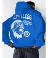 Erkek Baskılı Kapüşonlu Cepli Hoodie 3 İplik Pamuklu Sweatshirt - Saks Mavisi