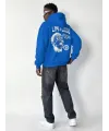 Erkek Baskılı Kapüşonlu Cepli Hoodie 3 İplik Pamuklu Sweatshirt - Saks Mavisi