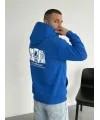 Erkek Baskılı Kapüşonlu Cepli Hoodie 3 İplik Pamuklu Sweatshirt - Saks Mavisi