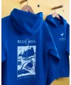 Erkek Baskılı Kapüşonlu Cepli Hoodie 3 İplik Pamuklu Sweatshirt - Saks Mavisii
