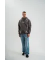 Erkek Baskılı Kapüşonlu Oversize 3 İplik Pamuklu SweatShirt Hoodie - Füme