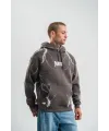 Erkek Baskılı Kapüşonlu Oversize 3 İplik Pamuklu SweatShirt Hoodie - Füme