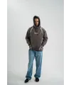 Erkek Baskılı Kapüşonlu Oversize 3 İplik Pamuklu SweatShirt Hoodie - Füme