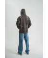 Erkek Baskılı Kapüşonlu Oversize 3 İplik Pamuklu SweatShirt Hoodie - Füme