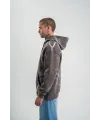 Erkek Baskılı Kapüşonlu Oversize 3 İplik Pamuklu SweatShirt Hoodie - Füme