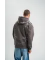 Erkek Baskılı Kapüşonlu Oversize 3 İplik Pamuklu SweatShirt Hoodie - Füme