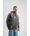 Erkek Baskılı Kapüşonlu Oversize 3 İplik Pamuklu SweatShirt Hoodie - Füme