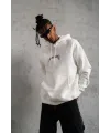 Erkek Baskılı Kapüşonlu ve Kanguru Cepli Sweatshirt hoodie - Beyaz