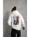 Erkek Baskılı Kapüşonlu ve Kanguru Cepli Sweatshirt hoodie - Beyaz