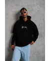 Erkek Baskılı Kapüşonlu ve Kanguru Cepli Sweatshirt hoodie- Siyah