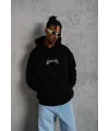 Erkek Baskılı Kapüşonlu ve Kanguru Cepli Sweatshirt hoodie- Siyah