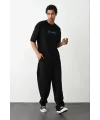 Erkek Baskılı Oversize  Kısa kol T-Shirt - Siyah