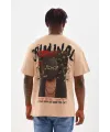 Erkek Baskılı T-Shirt Kısa Kol Bisiklet Yaka Rahat Kalıp Tişört  - Bej