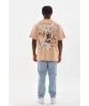 Erkek Baskılı T-Shirt Kısa Kol Bisiklet Yaka Rahat Kalıp Tişört - Bej