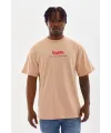 Erkek Baskılı T-Shirt Kısa Kol Bisiklet Yaka Rahat Kalıp Tişört  - Bej