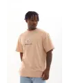 Erkek Baskılı T-Shirt Kısa Kol Bisiklet Yaka Rahat Kalıp Tişört - Bej