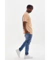 Erkek Baskılı T-Shirt Kısa Kol Bisiklet Yaka Rahat Kalıp Tişört  - Bej