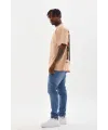 Erkek Baskılı T-Shirt Kısa Kol Bisiklet Yaka Rahat Kalıp Tişört  - Bej