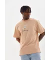 Erkek Baskılı T-Shirt Kısa Kol Bisiklet Yaka Rahat Kalıp Tişört - Bej