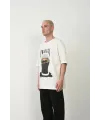 Erkek Baskılı T-Shirt Kısa Kol Bisiklet Yaka Rahat Kalıp Tişört - Beyaz