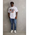 Erkek Baskılı T-Shirt Kısa Kol Bisiklet Yaka Rahat Kalıp Tişört - Beyaz