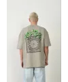 Erkek Baskılı T-Shirt Kısa Kol Bisiklet Yaka Rahat Kalıp Tişört  - Boyalı Gri