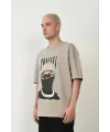 Erkek Baskılı T-Shirt Kısa Kol Bisiklet Yaka Rahat Kalıp Tişört - Boyalı Gri