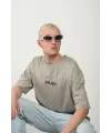 Erkek Baskılı T-Shirt Kısa Kol Bisiklet Yaka Rahat Kalıp Tişört - Boyalı Gri
