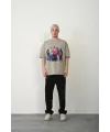 Erkek Baskılı T-Shirt Kısa Kol Bisiklet Yaka Rahat Kalıp Tişört - Boyalı Gri