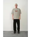 Erkek Baskılı T-Shirt Kısa Kol Bisiklet Yaka Rahat Kalıp Tişört  - Boyalı Gri