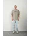 Erkek Baskılı T-Shirt Kısa Kol Bisiklet Yaka Rahat Kalıp Tişört - Boyalı Gri