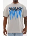 Erkek Baskılı T-Shirt Kısa Kol Bisiklet Yaka Rahat Kalıp Tişört - Gri