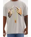 Erkek Baskılı T-Shirt Kısa Kol Bisiklet Yaka Rahat Kalıp Tişört - Gri