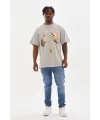 Erkek Baskılı T-Shirt Kısa Kol Bisiklet Yaka Rahat Kalıp Tişört - Gri
