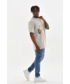 Erkek Baskılı T-Shirt Kısa Kol Bisiklet Yaka Rahat Kalıp Tişört - Gri