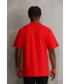 Erkek Baskılı T-Shirt Kısa Kol Bisiklet Yaka Rahat Kalıp Tişört - Kırmızı