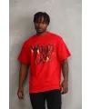 Erkek Baskılı T-Shirt Kısa Kol Bisiklet Yaka Rahat Kalıp Tişört - Kırmızı