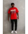Erkek Baskılı T-Shirt Kısa Kol Bisiklet Yaka Rahat Kalıp Tişört - Kırmızı