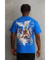 Erkek Baskılı T-Shirt Kısa Kol Bisiklet Yaka Rahat Kalıp Tişört - Mavi