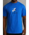 Erkek Baskılı T-Shirt Kısa Kol Bisiklet Yaka Rahat Kalıp Tişört - Mavi