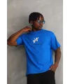 Erkek Baskılı T-Shirt Kısa Kol Bisiklet Yaka Rahat Kalıp Tişört - Mavi