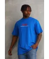 Erkek Baskılı T-Shirt Kısa Kol Bisiklet Yaka Rahat Kalıp Tişört  - Mavi
