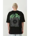 Erkek Baskılı T-Shirt Kısa Kol Bisiklet Yaka Rahat Kalıp Tişört  - Siyah