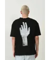 Erkek Baskılı T-Shirt Kısa Kol Bisiklet Yaka Rahat Kalıp Tişört - Siyah