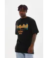 Erkek Baskılı T-Shirt Kısa Kol Bisiklet Yaka Rahat Kalıp Tişört - Siyah