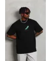 Erkek Baskılı T-Shirt Kısa Kol Bisiklet Yaka Rahat Kalıp Tişört - Siyah