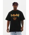 Erkek Baskılı T-Shirt Kısa Kol Bisiklet Yaka Rahat Kalıp Tişört - Siyah