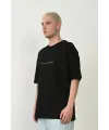 Erkek Baskılı T-Shirt Kısa Kol Bisiklet Yaka Rahat Kalıp Tişört  - Siyah