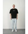 Erkek Baskılı T-Shirt Kısa Kol Bisiklet Yaka Rahat Kalıp Tişört - Siyah