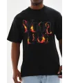 Erkek Baskılı T-Shirt Kısa Kol Bisiklet Yaka Rahat Kalıp Tişört - Siyah